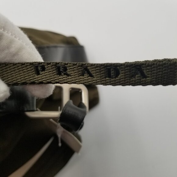 Prada Khaki Green Tessuto Nylon Brown Leather Hobo Shoulder Bag Made in Italy - Picture 14 of 14